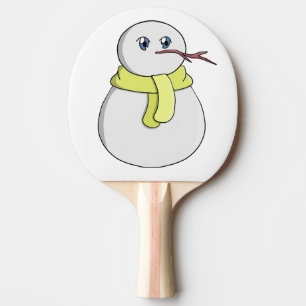 Raquette De Ping Pong Bonhomme de neige portant une écharpe jaune