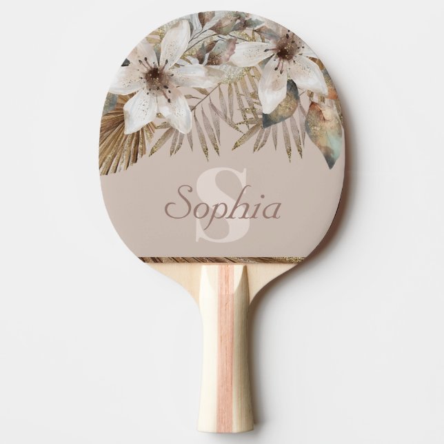 Raquette De Ping Pong Botanique tropicale de l'or monogramme (Devant)