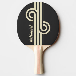 Raquette De Ping Pong Boucle à double rayure rétro au charbon avec nom