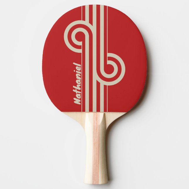 Raquette De Ping Pong Boucle à double rayure rétro cramoisie avec nom (Dos)