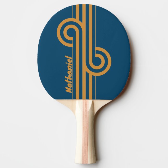 Raquette De Ping Pong Boucle à double rayure Retro Royal Gold avec nom (Dos)