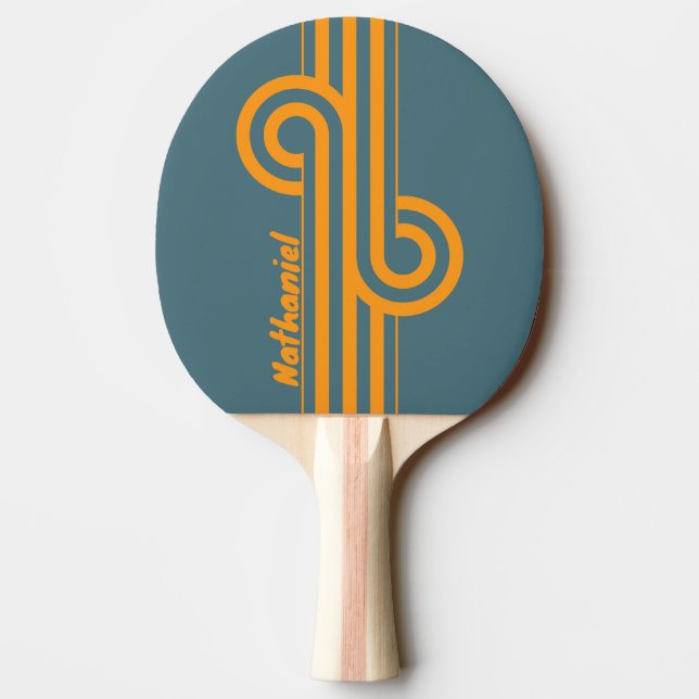 Raquette De Ping Pong Boucle à double rayure Retro Sunshine avec nom (Dos)
