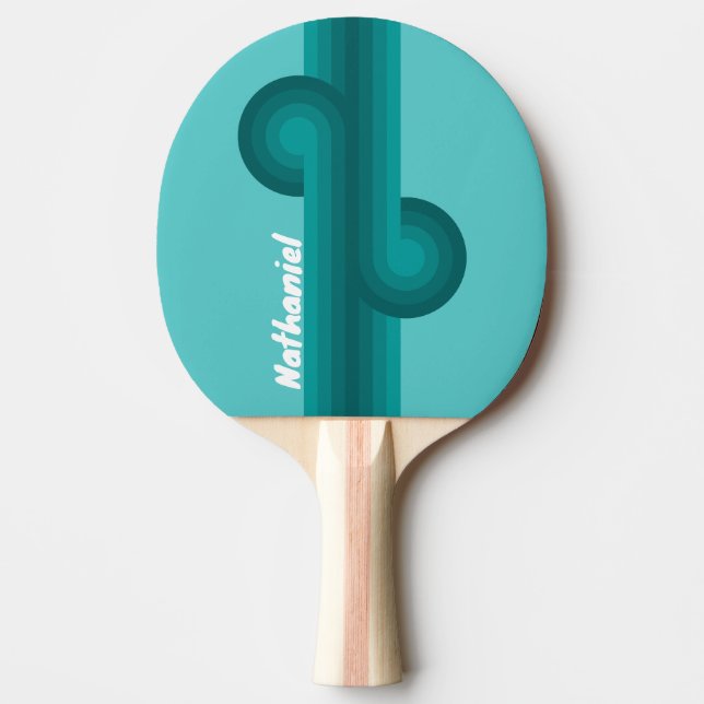 Raquette De Ping Pong Boucle à rayures avec fondu aqua et nom (Devant)