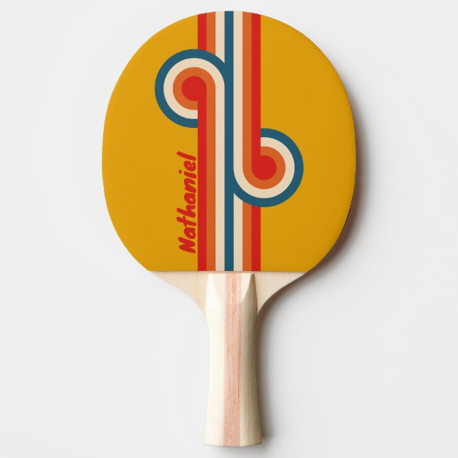 Raquette De Ping Pong Boucle à rayures moutarde rétro avec nom (Devant)