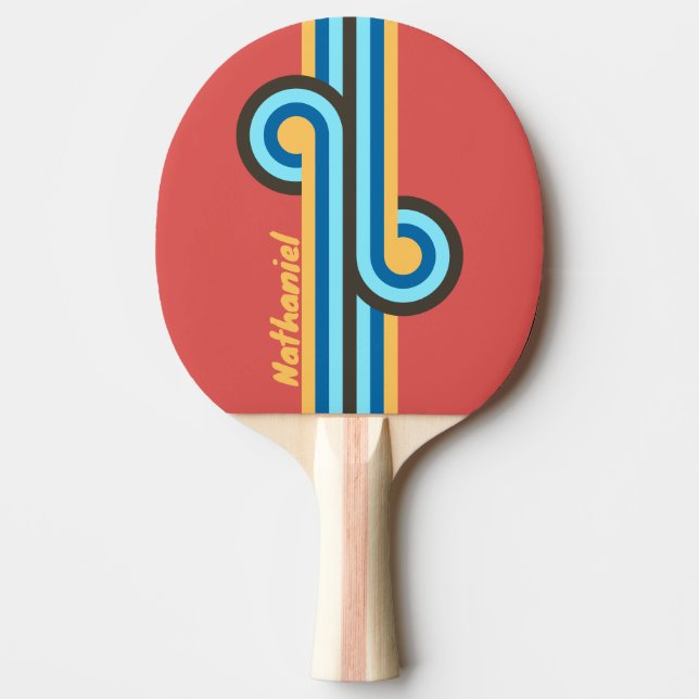 Raquette De Ping Pong Boucle à rayures Retro Murmur avec nom (Devant)