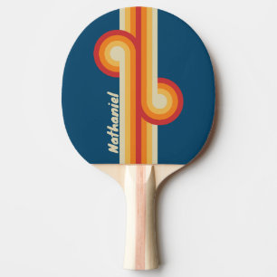 Raquette De Ping Pong Boucle Arc-en-Ciel Bleu Vintage avec Nom