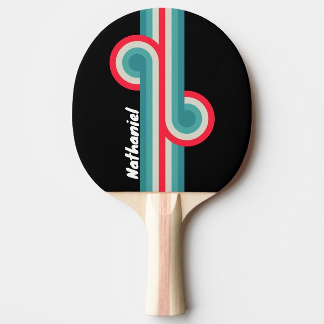 Raquette De Ping Pong Boucle arc-en-ciel rétro stealth avec nom (Devant)