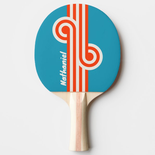 Raquette De Ping Pong Boucle de marée coucher de soleil rétro avec nom (Devant)