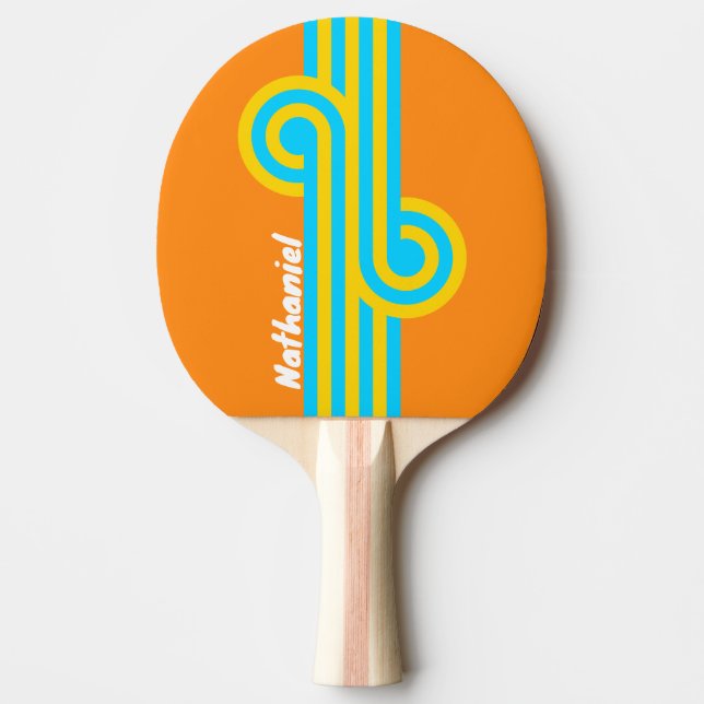 Raquette De Ping Pong Boucle de plage rétro estivale avec nom (Devant)