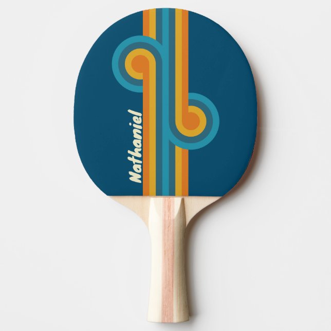 Raquette De Ping Pong Boucle de rayure de soleil bleu avec nom (Devant)