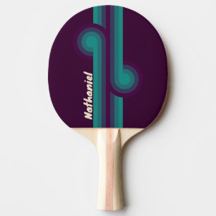 Raquette De Ping Pong Boucle de ruban arc-en-ciel violet rétro avec nom