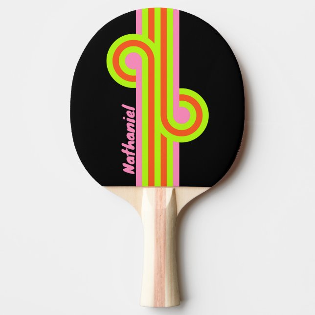Raquette De Ping Pong Boucle HI-VIS et rayure rose avec nom (Devant)