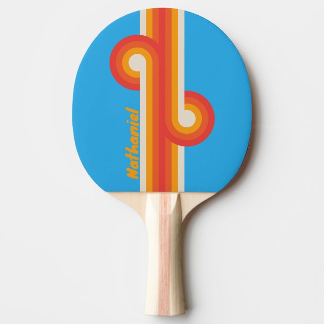 Raquette De Ping Pong Boucle rayée bleu surf délavé avec nom (Devant)