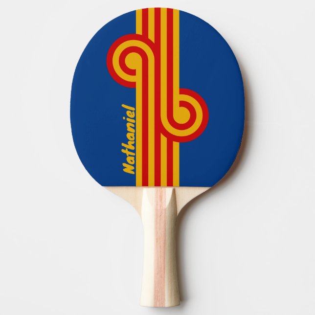 Raquette De Ping Pong Boucle rayée rétro chaleureuse avec nom (Devant)