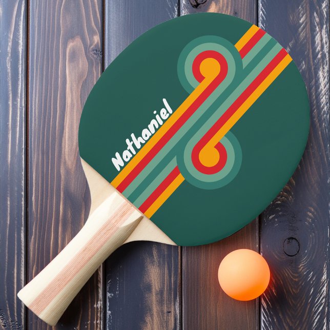 Raquette De Ping Pong Boucle rayée verte avec nom (Créateur téléchargé)