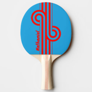Raquette De Ping Pong Boucle rétro électrique bleue rouge avec nom