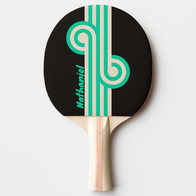 Raquette De Ping Pong Boucle Rétro Minuit Menthe avec Nom (Devant)