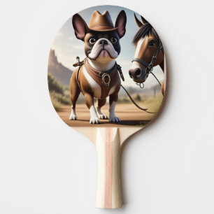 Raquette De Ping Pong Bouledogue français chapeau de cow-boy Bouledogue 