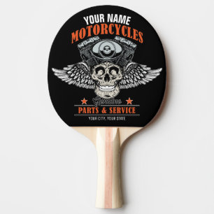Raquette De Ping Pong Boutique de moto à crâne volante personnalisée