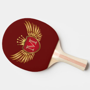 Raquette De Ping Pong Bouton RETRO AILES D'OR + votre monogramme