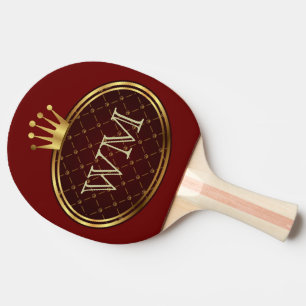 Raquette De Ping Pong Bouton RETRO GOLD CROWNS + votre monogramme