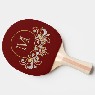 Raquette De Ping Pong Bouton RETRO ORNAMENT + votre monogramme