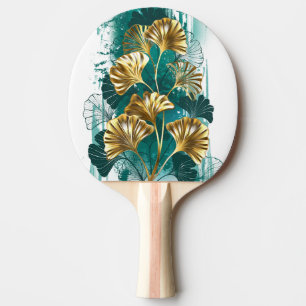 Raquette De Ping Pong Branche avec Feuilles d'or Ginko Biloba
