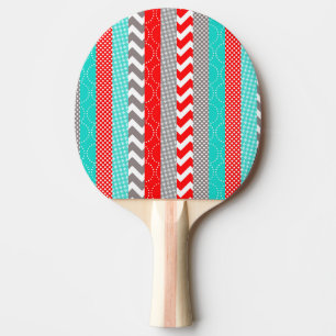 Raquette De Ping Pong Bright Neon Red et Turquoise Geo Stripes