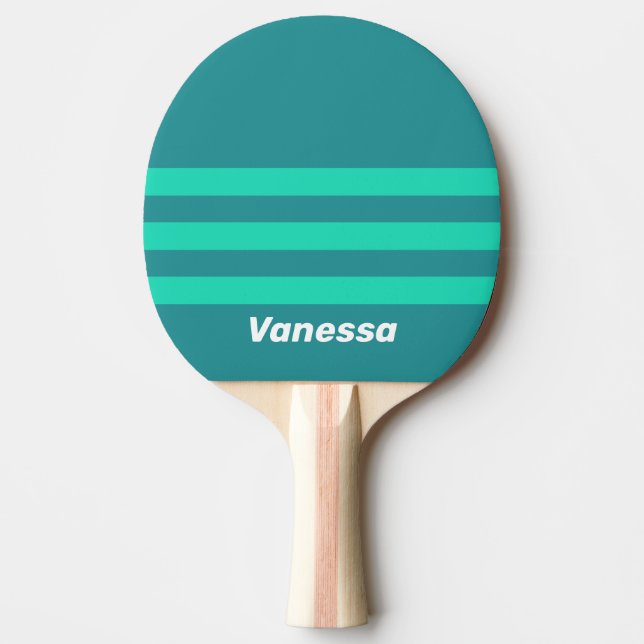 Raquette De Ping Pong Brise de plage sarcelle sur rayures avec nom (Devant)