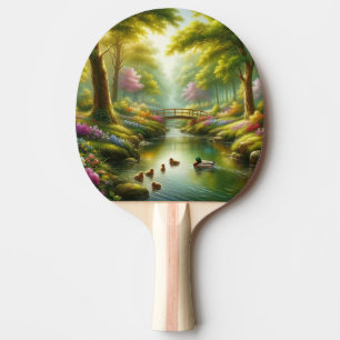 Raquette De Ping Pong Brook de printemps avec canards/fleurs