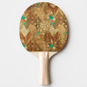 Raquette De Ping Pong Brown Grunge Quilt Stars Coeurs