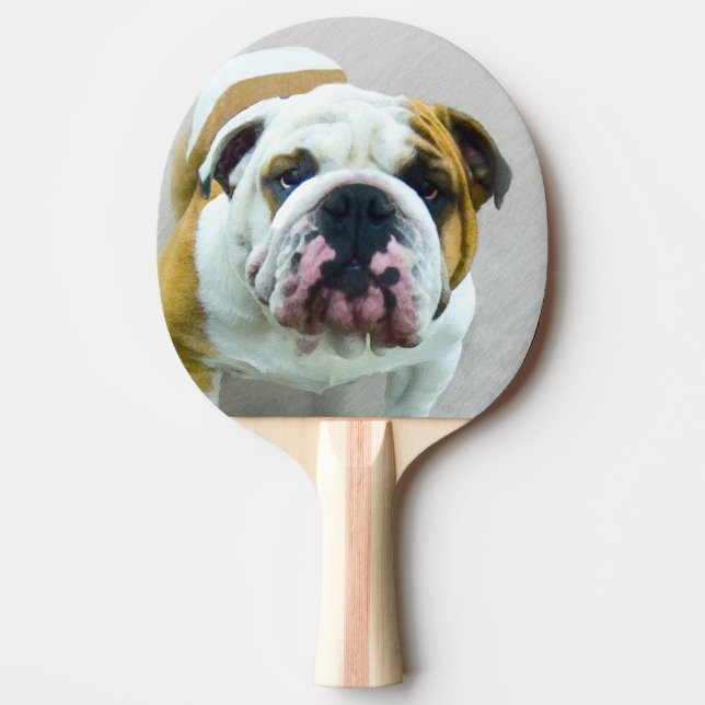 Raquette De Ping Pong Bulldog Painting - Joli art original chien (Devant)