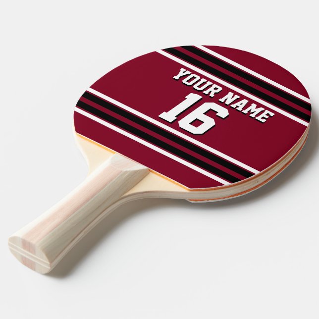 Raquette De Ping Pong Burgundy Black Wht Team Jersey Numéro personnalisé (Devant Angle)
