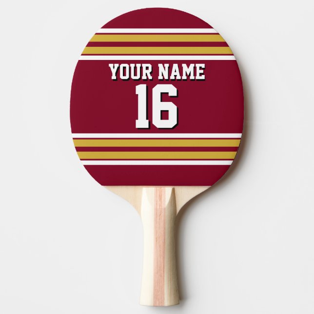 Raquette De Ping Pong Burgundy with Gold White Stripes (Devant)