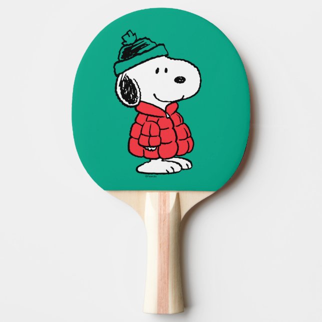Raquette De Ping Pong cacahuètes | Snoopy Chat d'hiver et Casquette (Devant)