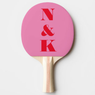 Raquette De Ping Pong Cadeau de couple à monogramme rose rouge gras Fave