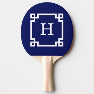 Raquette De Ping Pong Cadre de clé grecque blanche marine #2 Monogramme