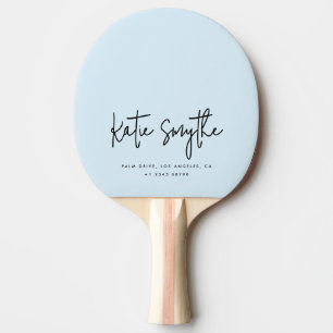 Raquette De Ping Pong Calligraphie de script Nom Minimaliste Bleu Clair