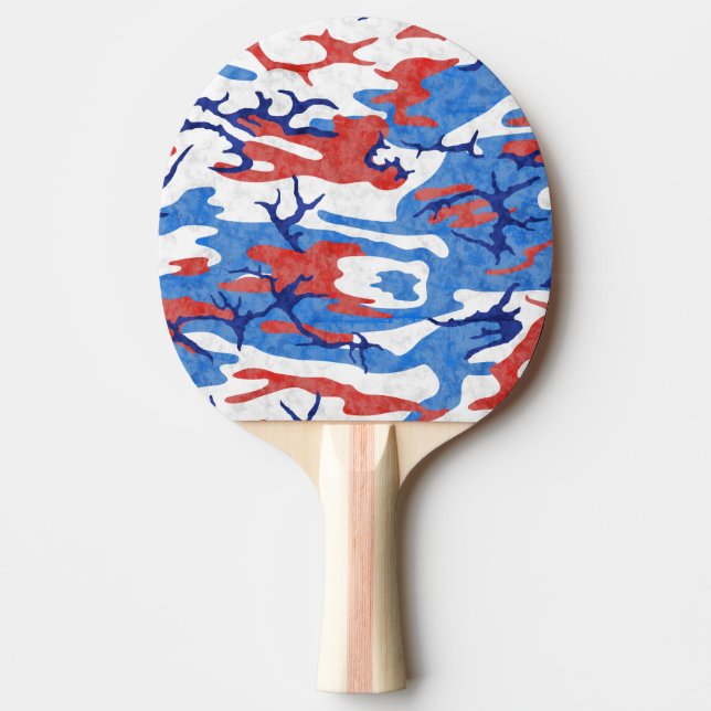 Raquette De Ping Pong Camo blanc et bleu rouge affligé (Devant)