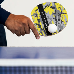 Raquette De Ping Pong Camouflage jaune et gris Votre nom Personnalisez