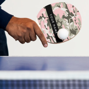 Raquette De Ping Pong Camouflage rose et vert Votre nom Personnalisez