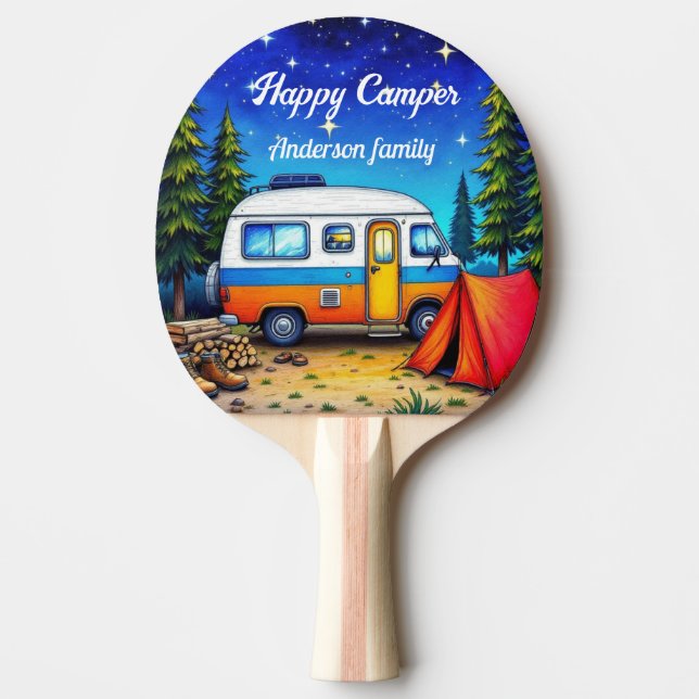 Raquette De Ping Pong Camper Camping Blue Green Nature Pique-nique (Devant)