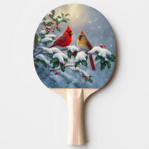 Raquette De Ping Pong Cardinaux rouges et Holly en neige