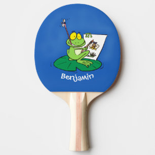 Raquette De Ping Pong Caricature amusante de grenouille verte