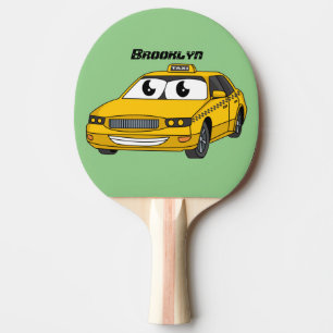 Raquette De Ping Pong Caricature amusante de taxi jaune mignon