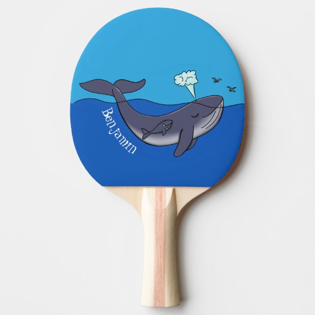 Raquette De Ping Pong Caricature de baleine mignonne et de baleine de ve (Devant)