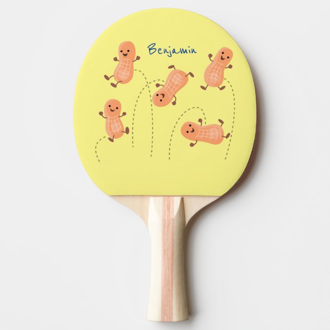 Raquette De Ping Pong Caricature de cacahuètes joyeux sautillant (Devant)