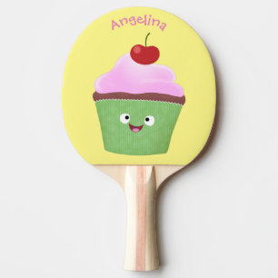Raquette De Ping Pong Caricature de cupcake joyeux
