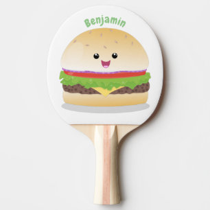 Raquette De Ping Pong Caricature de hamburger kawaii joyeux
