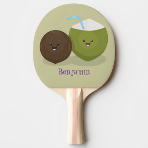 Raquette De Ping Pong Caricature de noix de coco kawaii joyeux